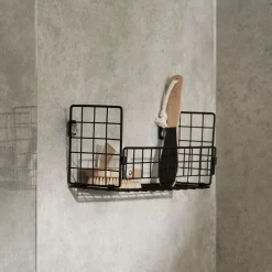 GRANIT Badrumshylla Rutnät Svart- Badrumstillbehör|Badrumsförvaring