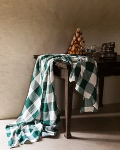 GRANIT Bordsduk Check 240x140cm Linnemix Grön- Dukning|Kökstextil