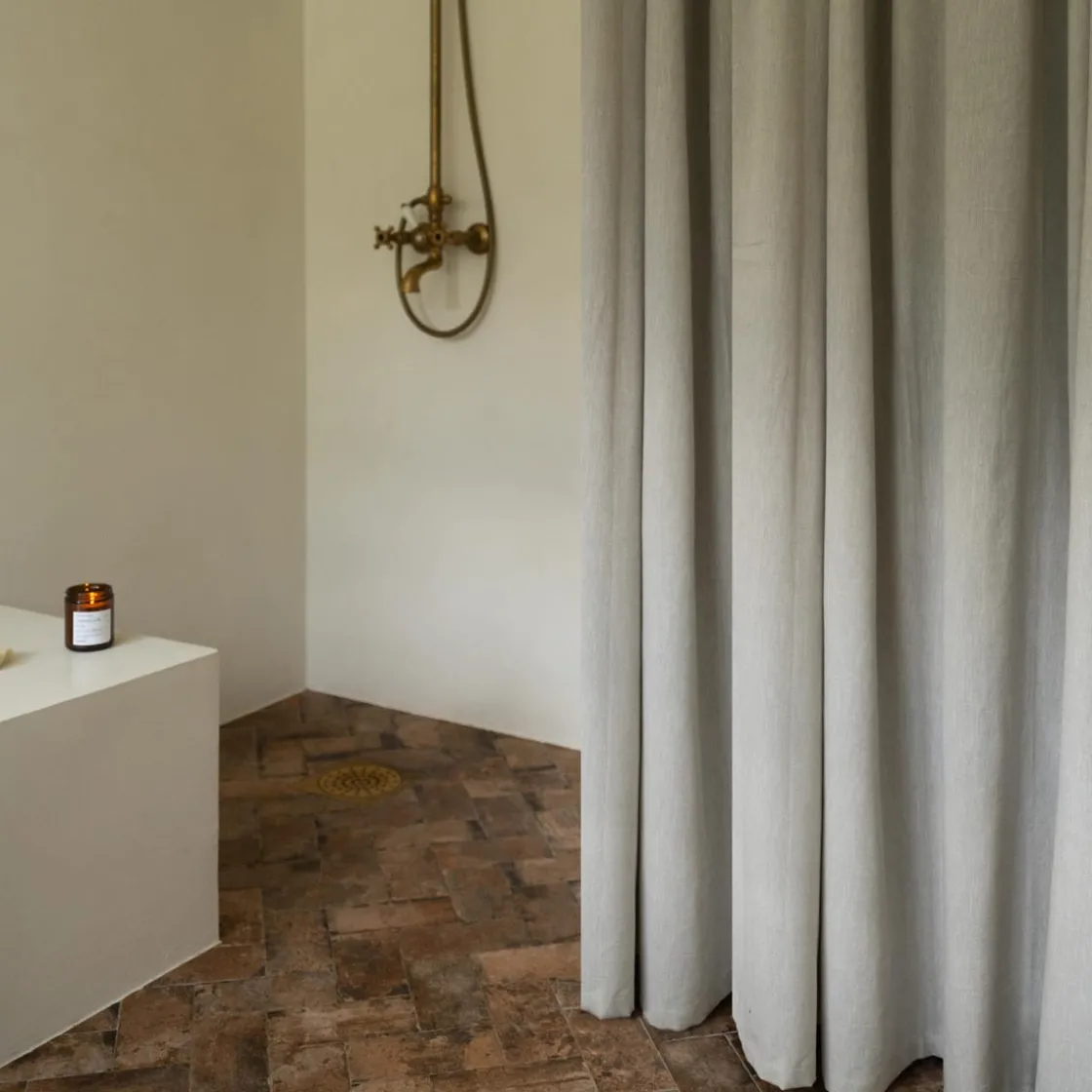 GRANIT Duschdraperi 180x200cm Bomull Beige- Badrumstillbehör