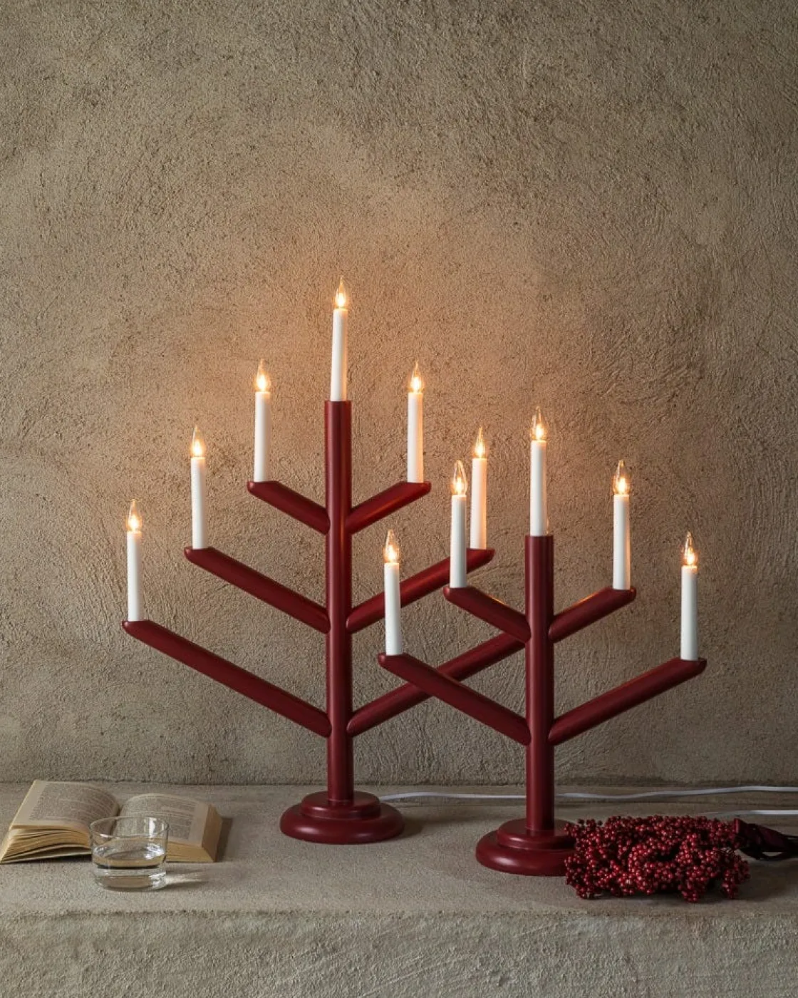GRANIT Elljusstake Träd 5 Ljus Mörkröd- Lampor|Julbelysning