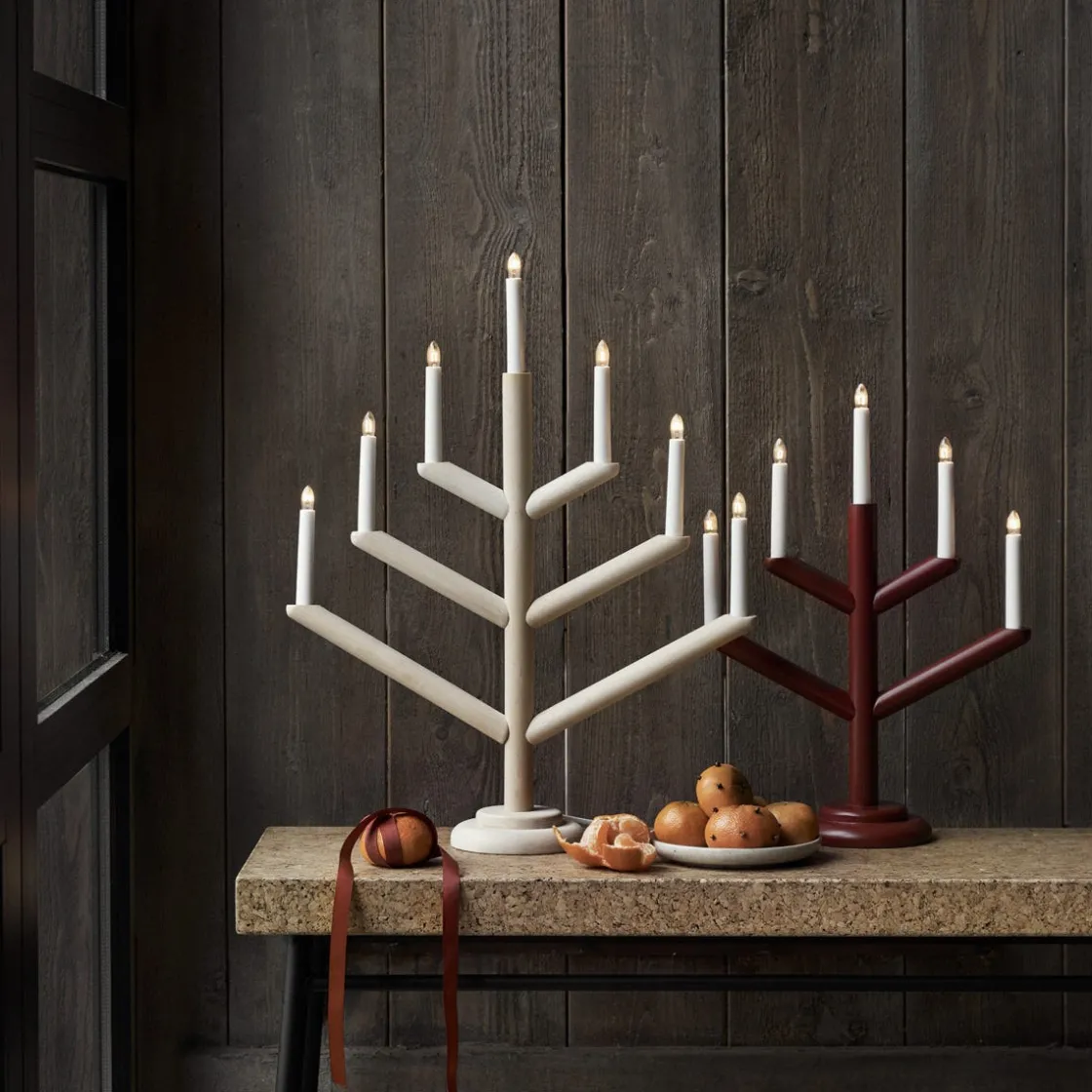 GRANIT Elljusstake Träd 5 Ljus Mörkröd- Lampor|Julbelysning