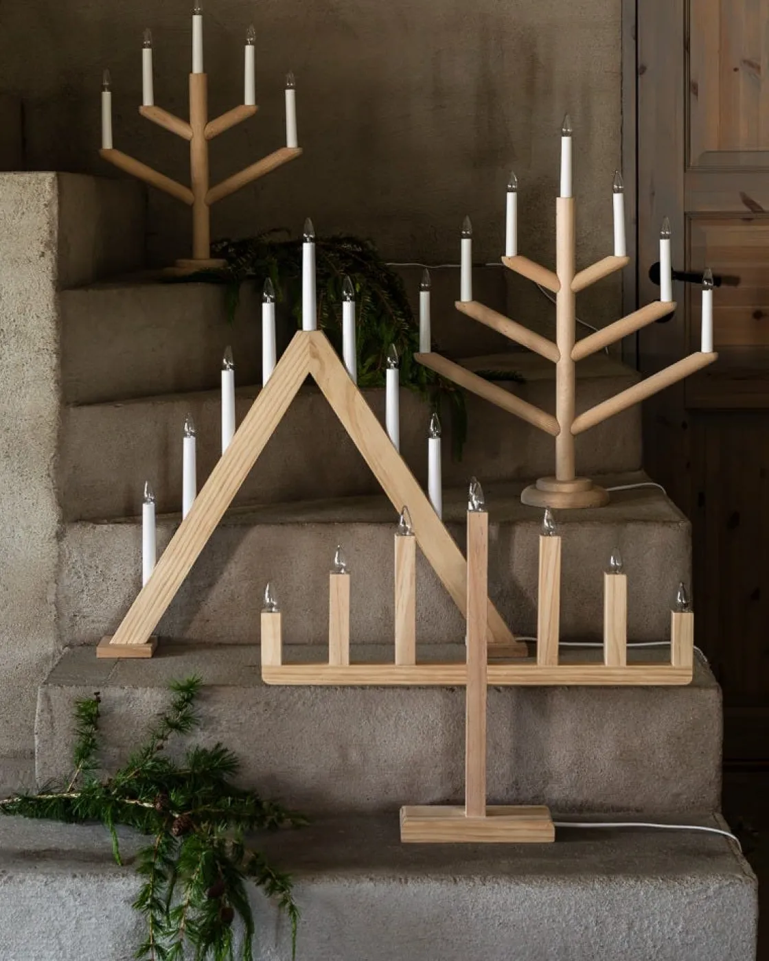 GRANIT Elljusstake Träd 5 Ljus Trä- Lampor|Julbelysning