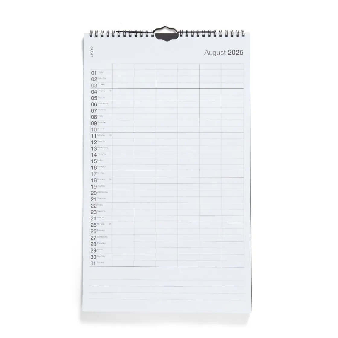 GRANIT Kalender Kolumn 2025/2026 Engelska Beige- Kalendrar & Skrivblock