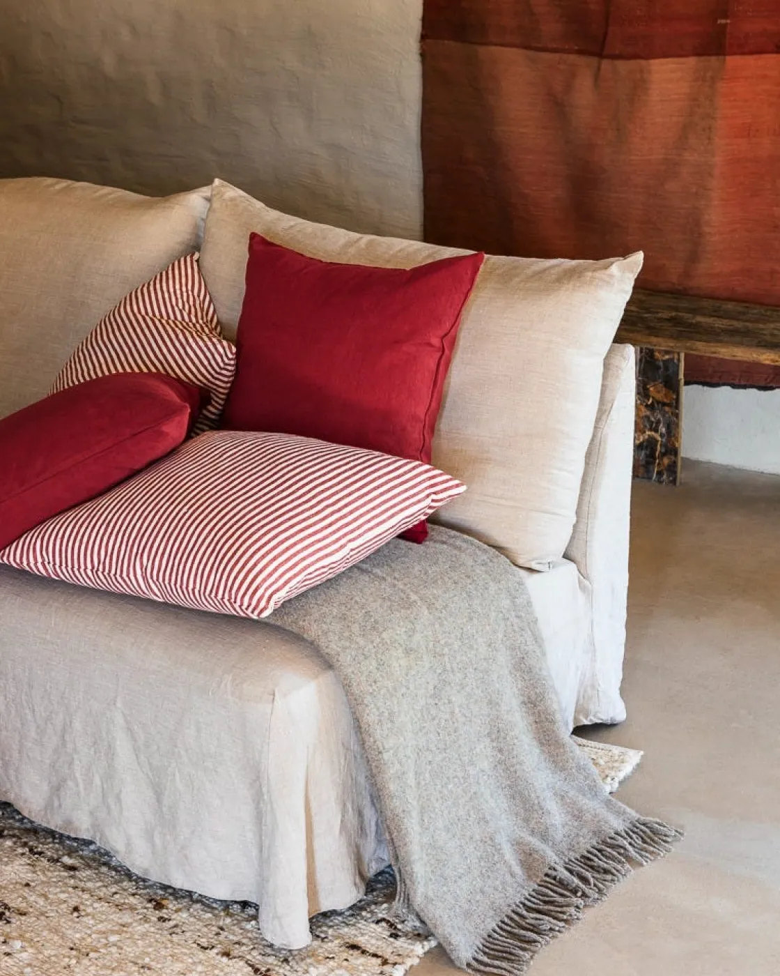 GRANIT Kuddfodral Rand Linnemix 50X50cm Röd- Kuddar|Juldekorationer