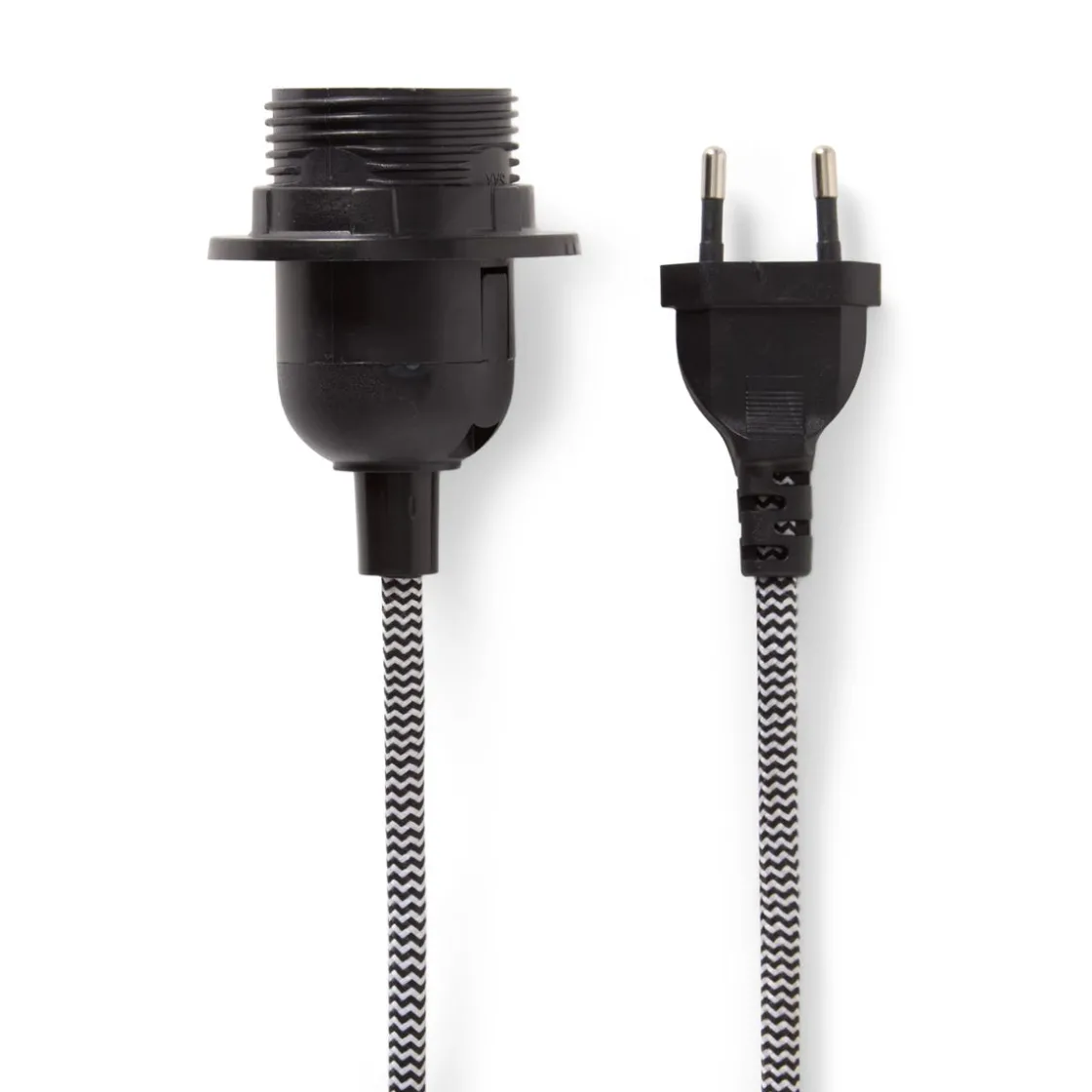 GRANIT Lampsladd 4m Textil Mönster Svart/Vit E27- Ljuskällor & Sladdar