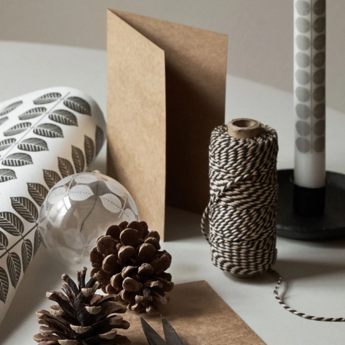 GRANIT Snöre Bomull 60m Svart/Natur- Presentinslagning & Diy|Juldukning