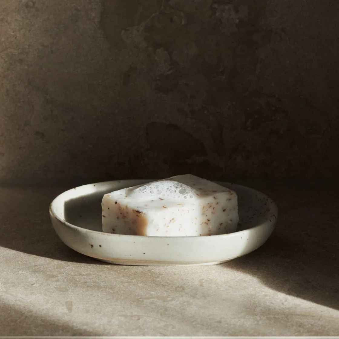 GRANIT Tvålfat Ovalt 13x9,5cm Porslin Beige- Badrumstillbehör|Tvål & Dofter