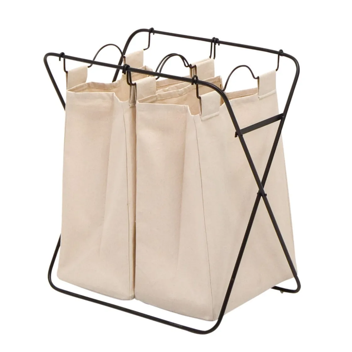 GRANIT Tvättkorg Noa Metall/Kanvas 2 tvättpåsar- Garderob & Klädförvaring|Korgar